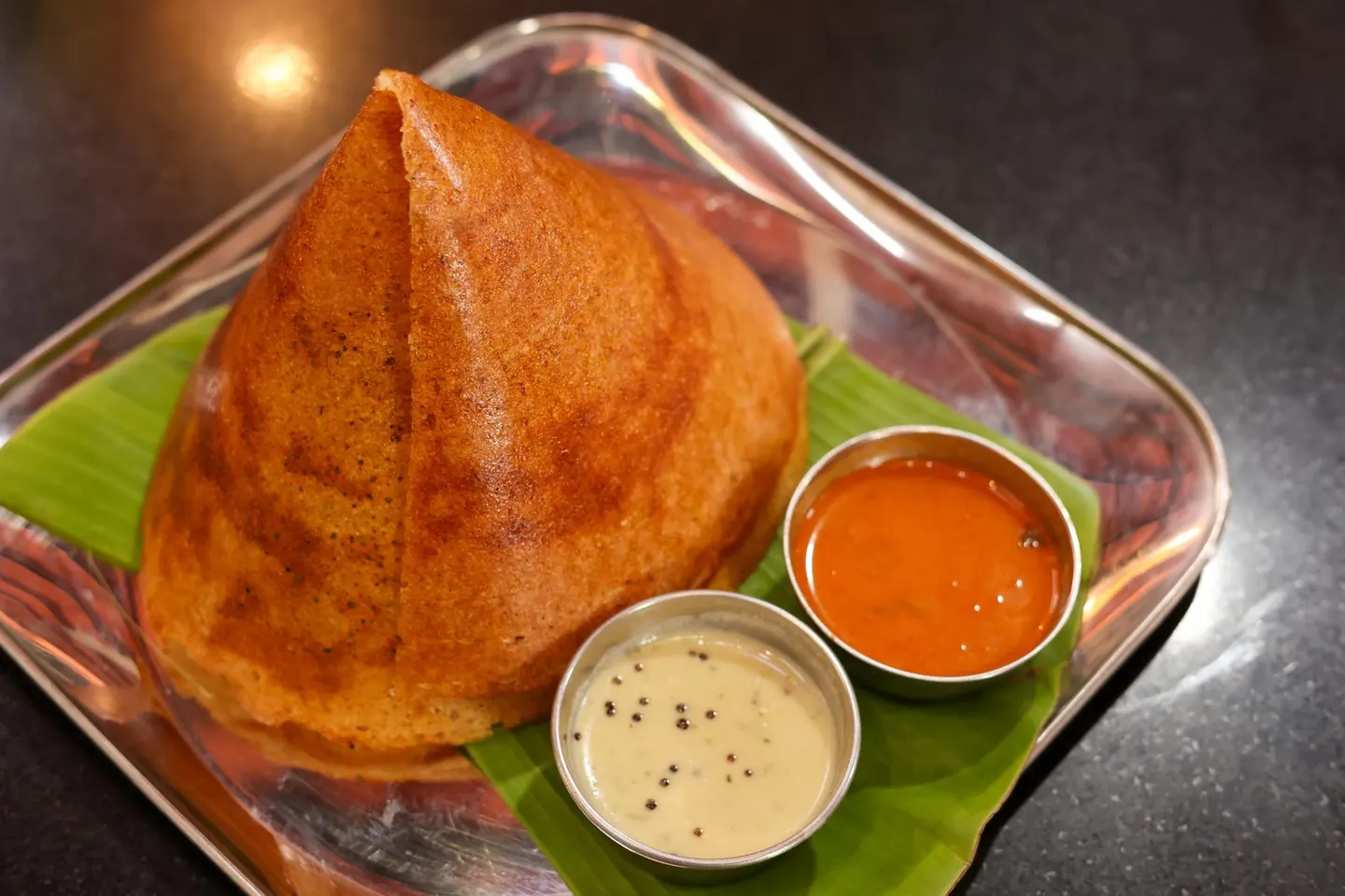 Dosa with coconut chutney and sambar