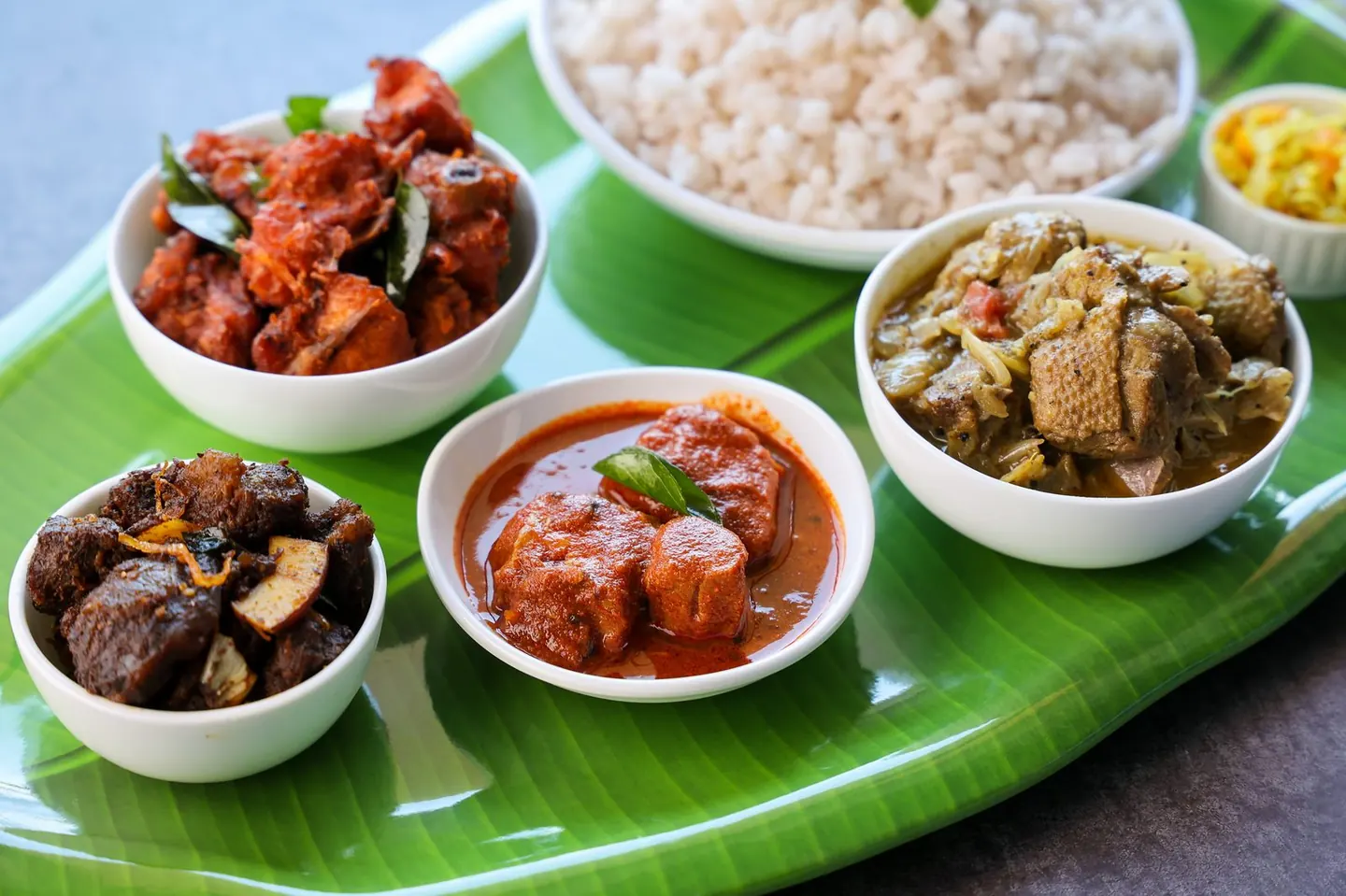 A Kerala sadya on a banana leaf