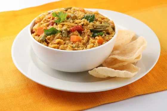 Sambar rice with papad