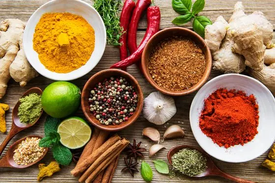 A spread of whole Kerala spices